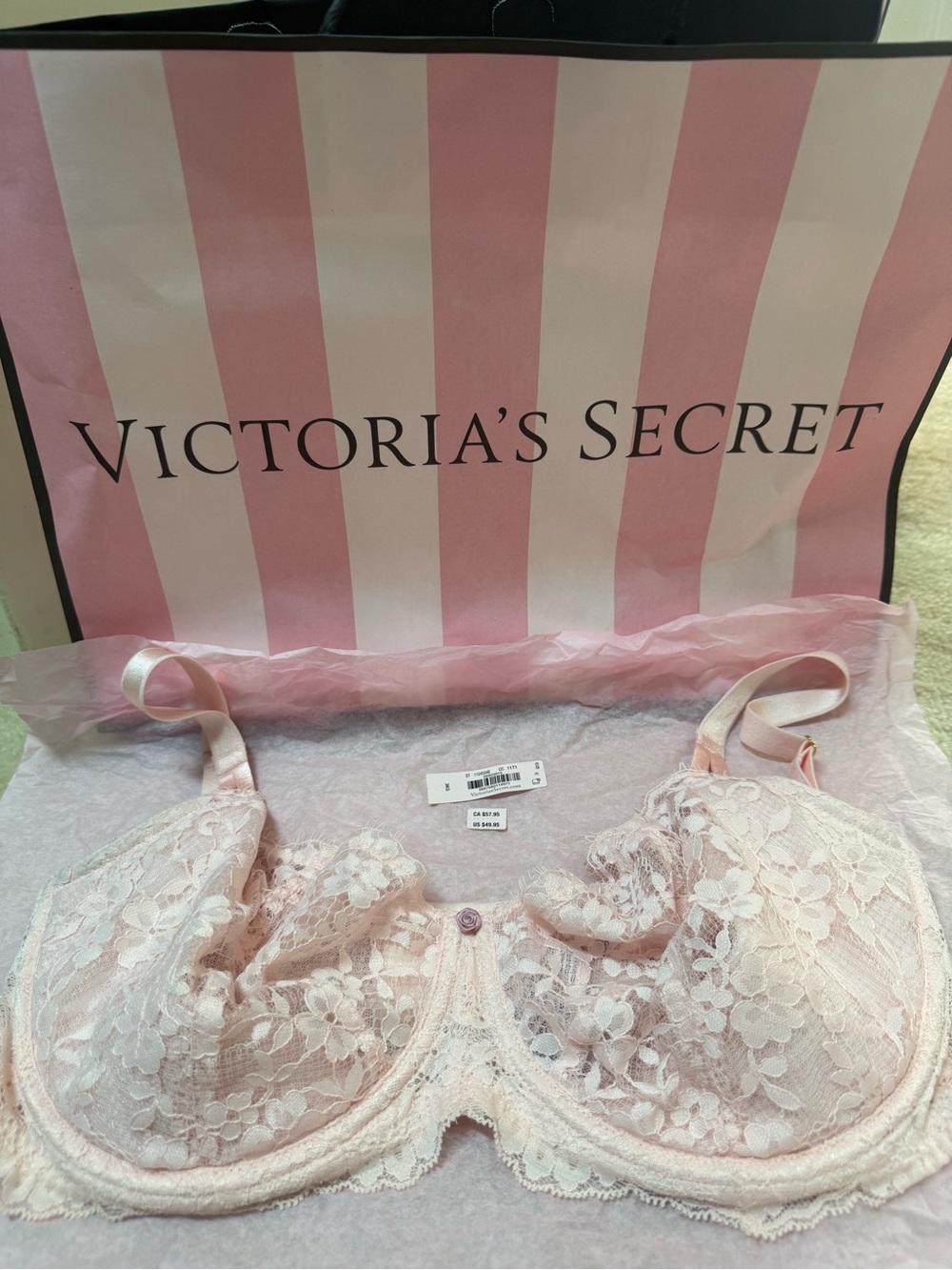 Victoria’s Secret 36G Pink Lace Push-Up Bra Unlined Floral